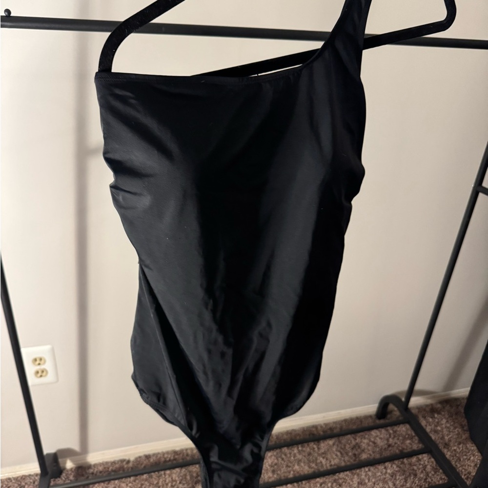Swimsuits for All Black One-Shoulder Bathing Suit, New with Tags. Size 14.
